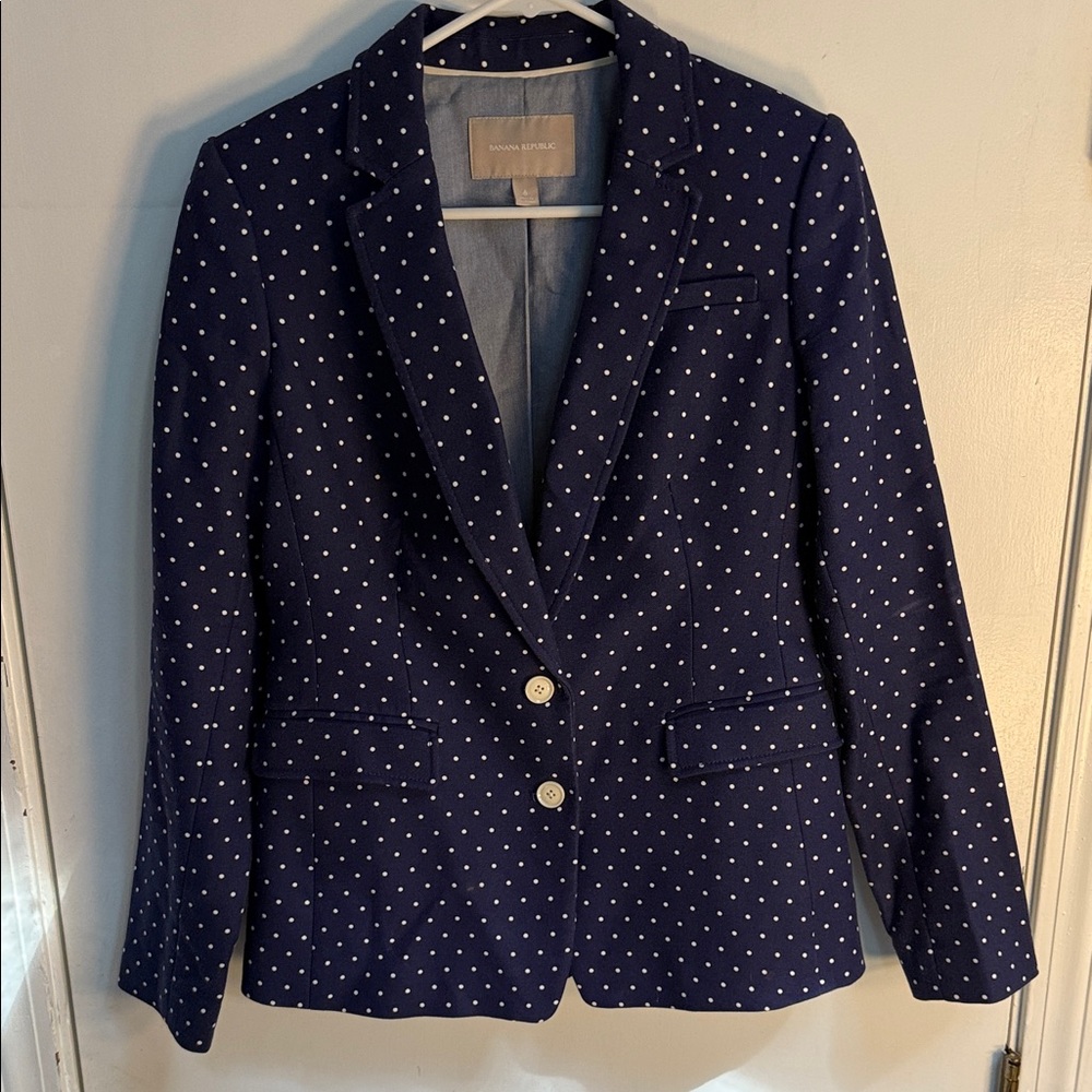 J. Crew Navy Blazer with White Polka Dots